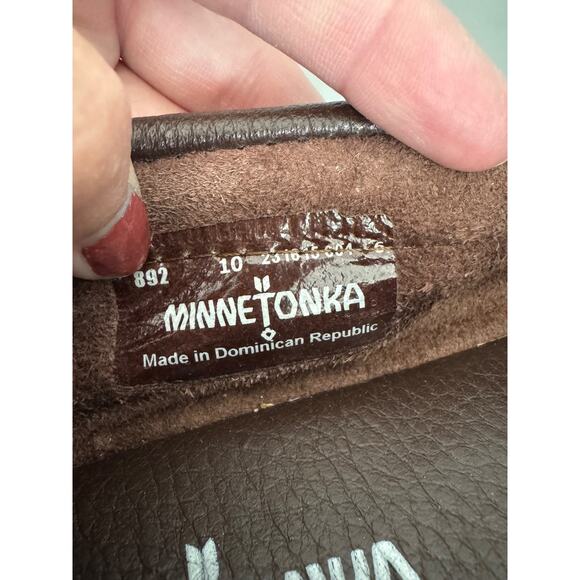Men's Minnetonka Brown Leather Moccasin Slippers 10M Driving Shoes EUC - Picture 10 of 10
